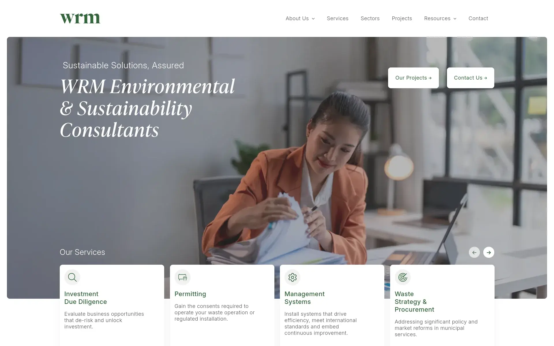 WRM homepage hero section preview